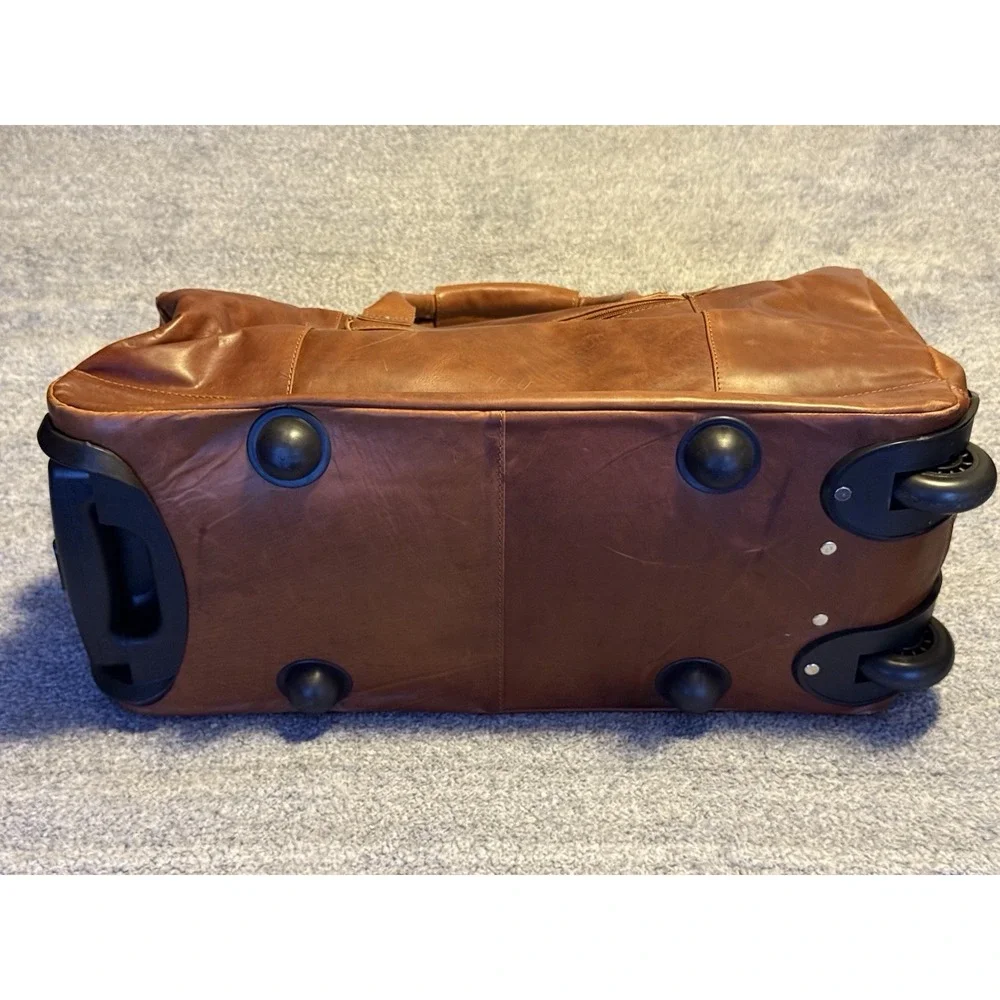 MaheTri Brown Leather Duffle Trolley Travel Bag